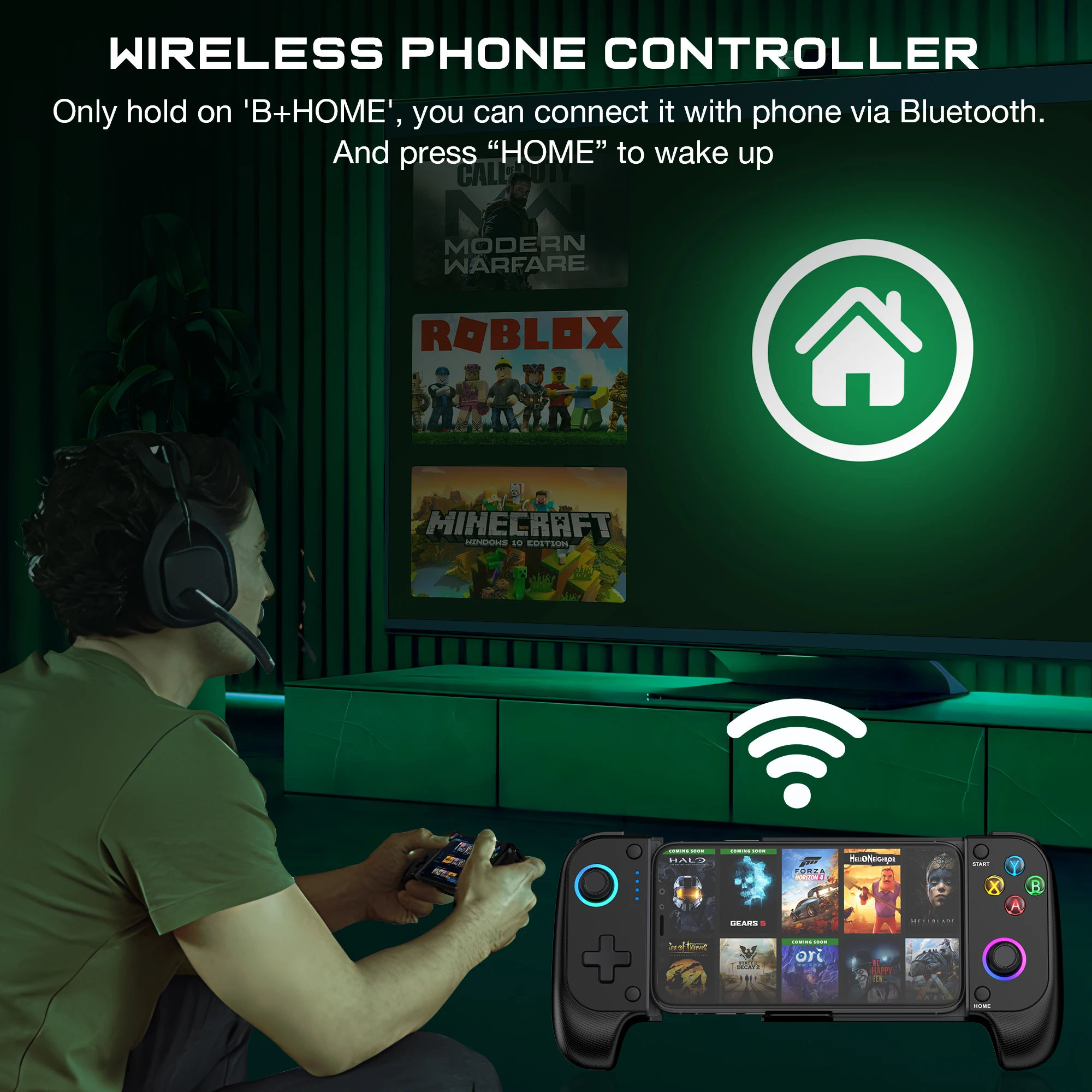 Saitake 7007F RGB Wireless Bluetooth Connection For Cloud Gaming Switch/Android/iOS Mobile Phone Hall effect Gamepad. 