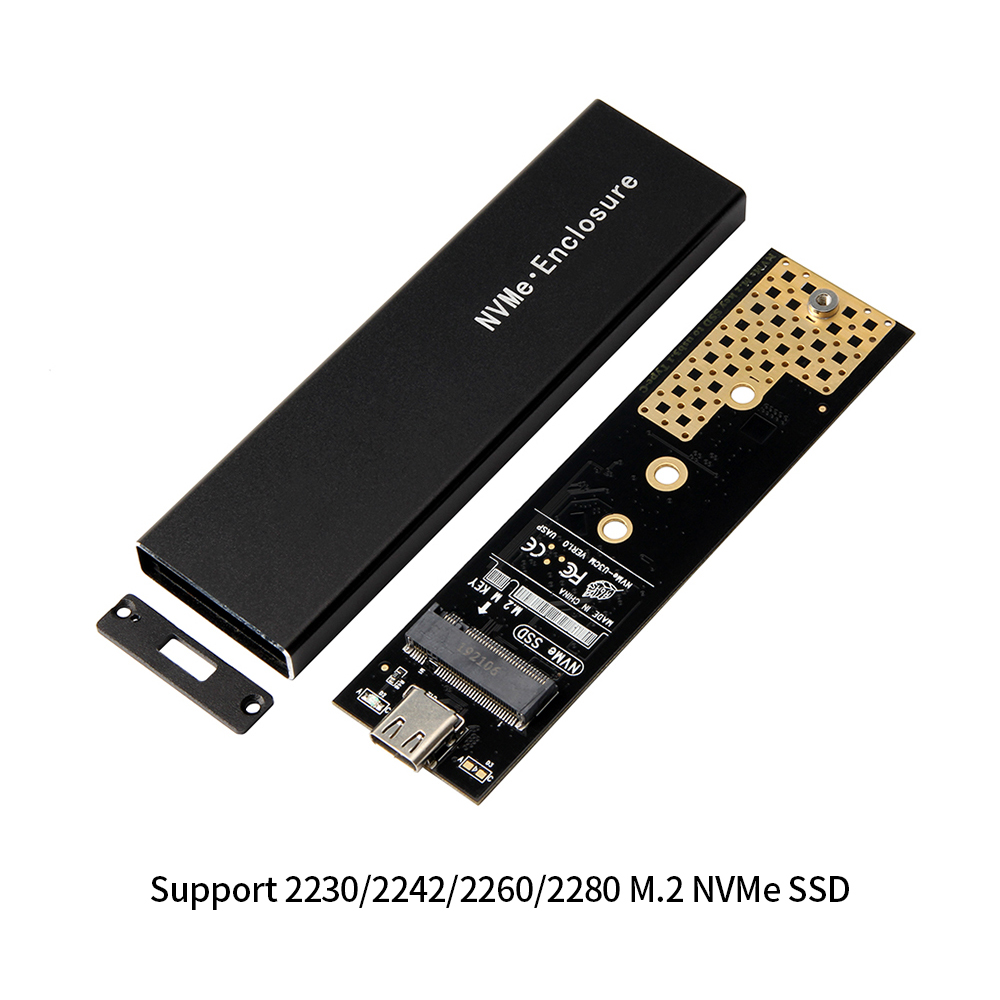 M.2 NVMe SSD Case NVME SSD Enclosure Type-C Interface M.2 NVMe Hard Disk Case Aluminum Alloy External Hard Drive Case with Cable. 