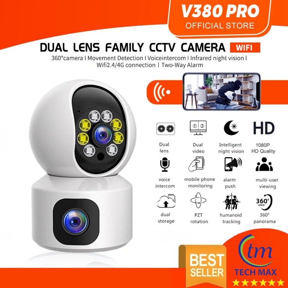 Dual Lens Doll V380 PRO 4MP WIFI IP Camera Featuring 360-degree View Night Vision Two-way Voice Home WIFI IP Security CCTV Baby Monitor Camera