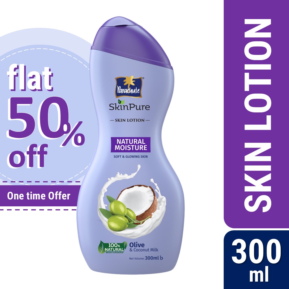 Parachute SkinPure Natural Moisture Body Lotion with Olive & Coconut MilkFor Soft, Glowing, Nourished Skin 100% Natural Moisturizers All Skin Types 300 ml