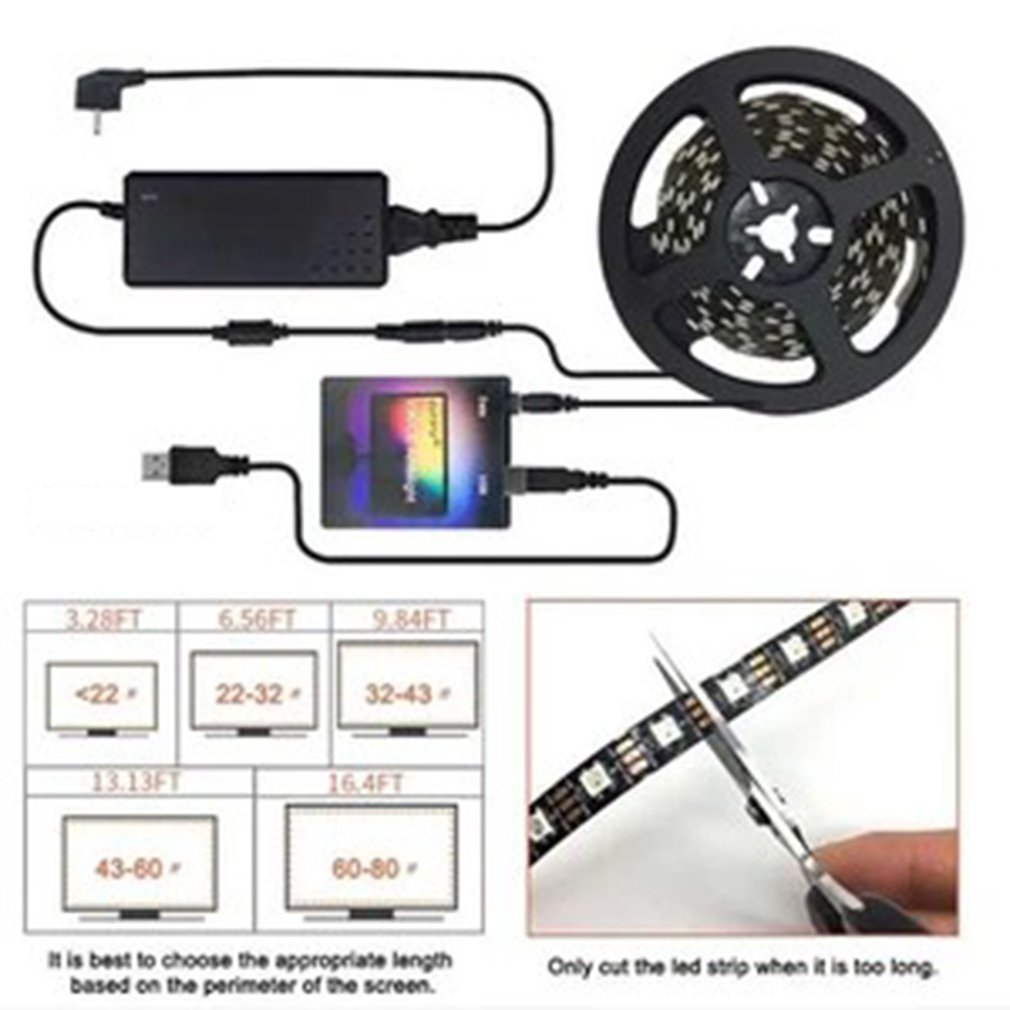 【Aesth Diary Store】DIY Ambilight Dream Screen USB LED Strips Computer Monitor LCD Screen USB Background LED Strip - black. 