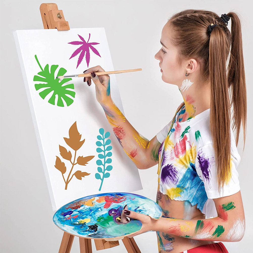 16 Pieces Leaves Stencil Reusable Sheet Painting Stencil Sheet Wall Stencil Leaf Pattern Template Tropical Leaf Reusable. 