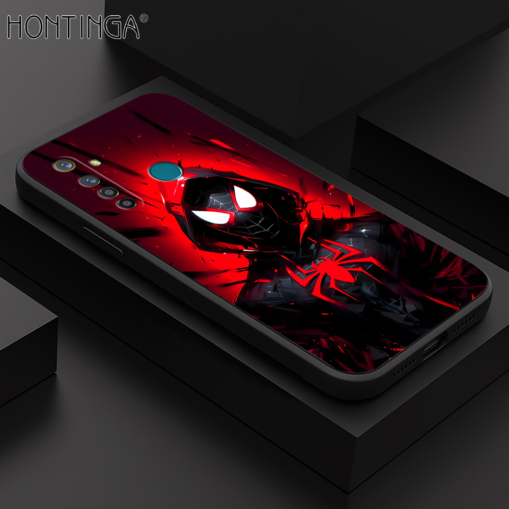 Hontinga for Realme 5 Pro Back Cover Red Spider Man Design Phone Case Square Soft Liquid Silicone Mobile Cover