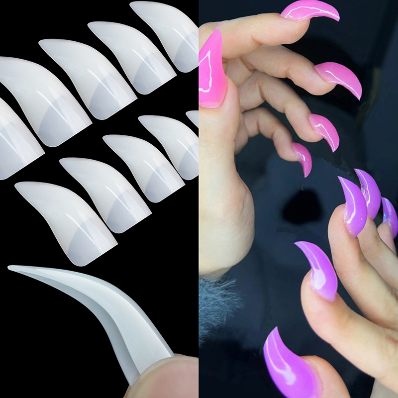 100 Pcs Hawk Curve Nail Tips Half Cover Eagle Claw Curve False Nails Extension 10 Sizes For Art Salon. 