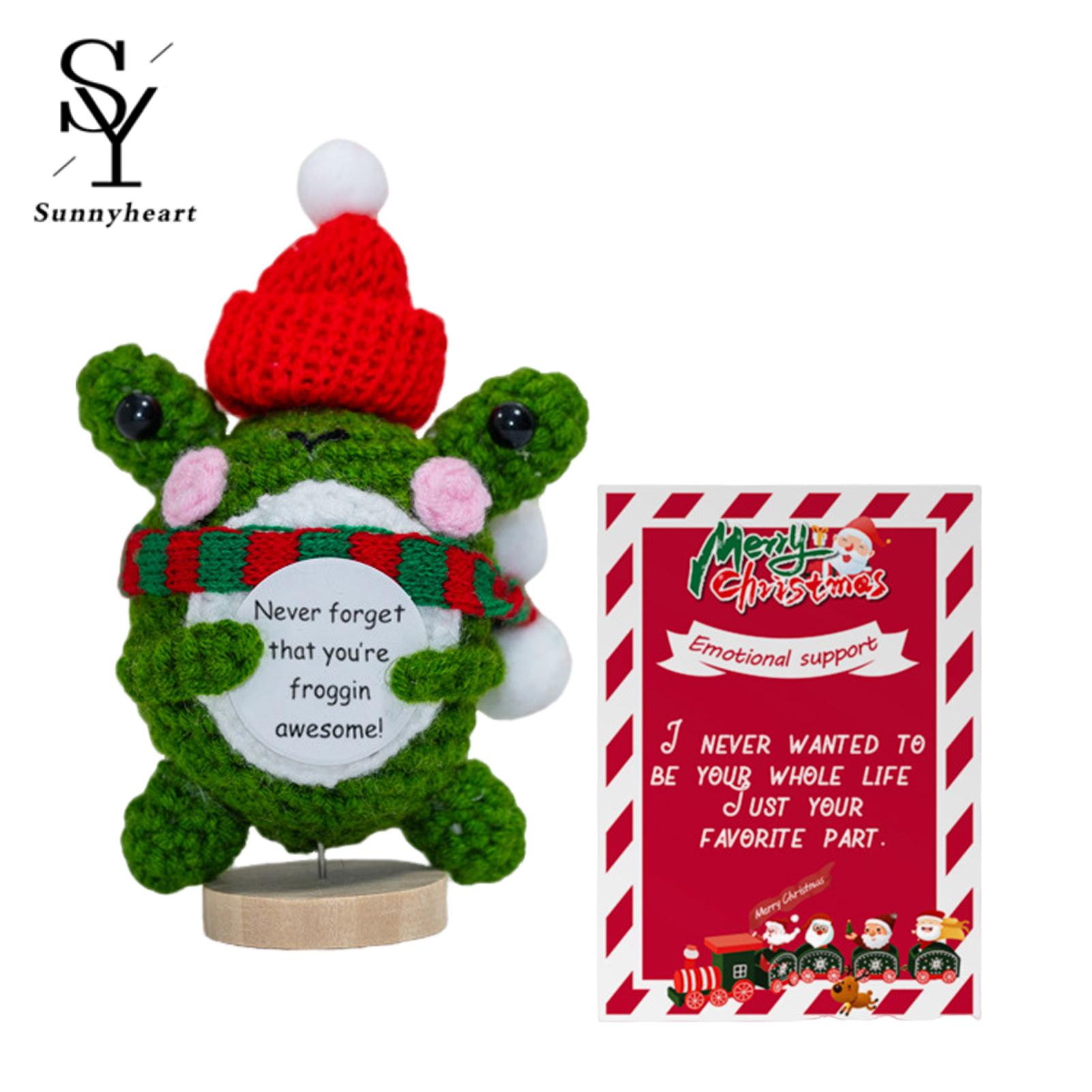 Sunnyheart Crochet Doll with Positive Card Handmade Crochet Dolls for Emotional Support Cute Mini Knitting Toys for Home Office Decor Perfect Christmas Gift Ideas Hand-sewn Crochet Doll
