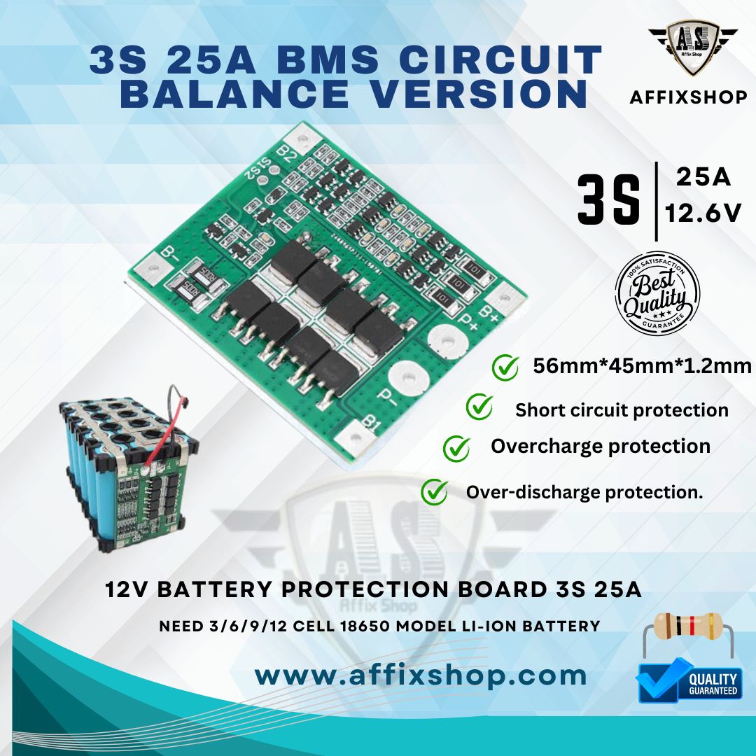 3S bms 12V 25A Li-ion 18650 cell Protection Board Balance Module - BMS circuit
