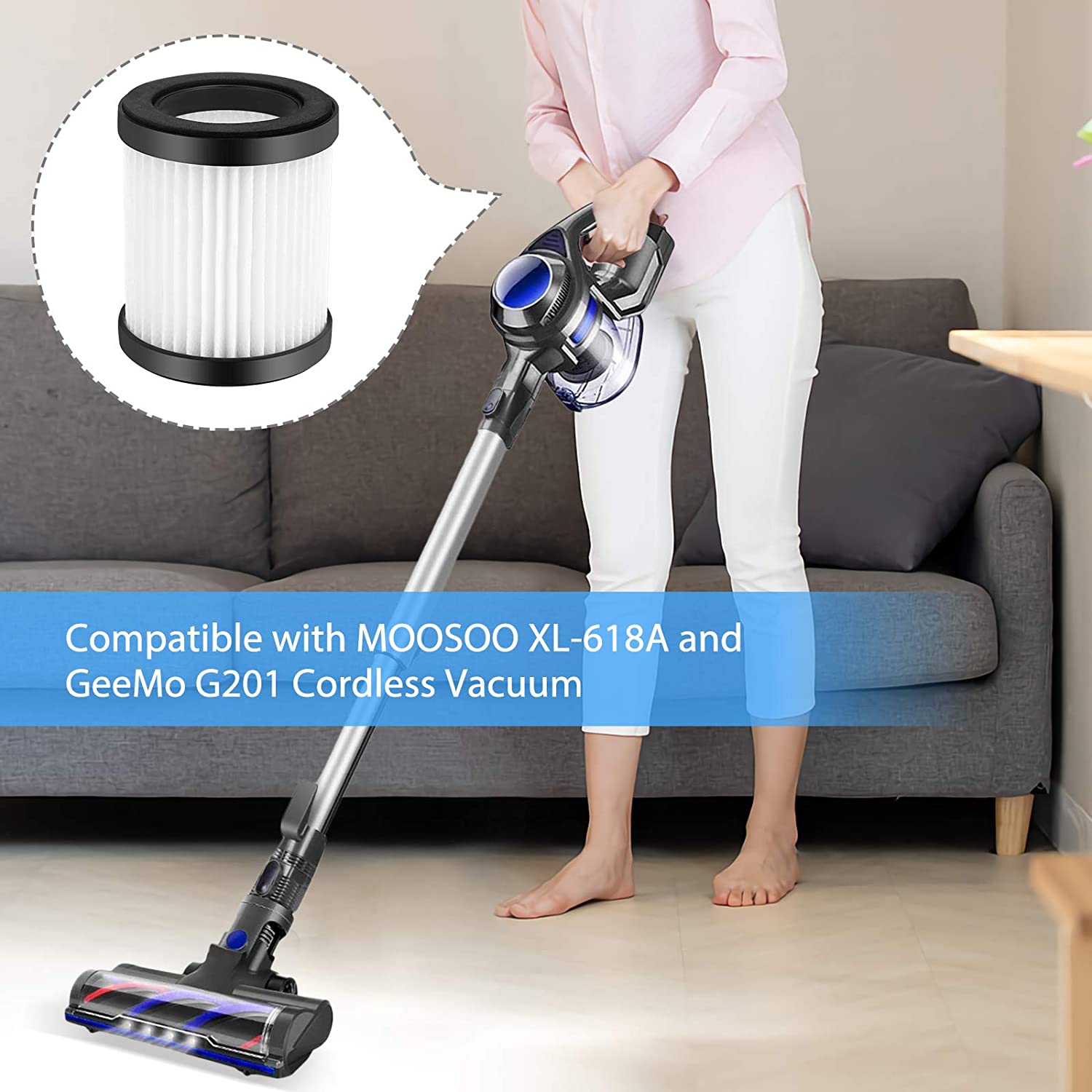 Replacement Parts for MOOSOO XL-618A HEPA Filter Cordless Vacuum Accessories -Density HEPA. 