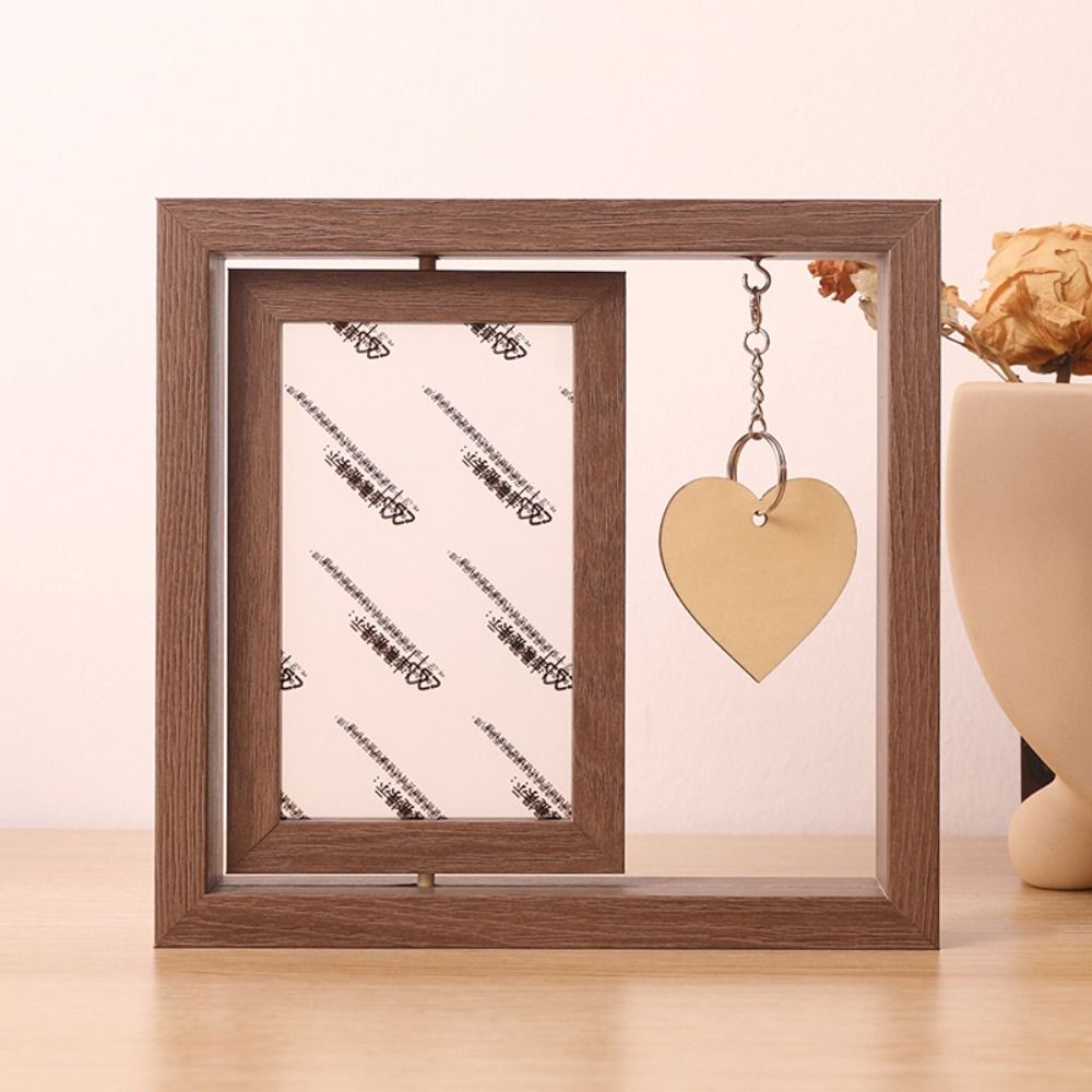 6 Inches Rotating Photo Frame Desktop Decor Double Side Wooden Rotary Picture Frame Creative Table Frame. 