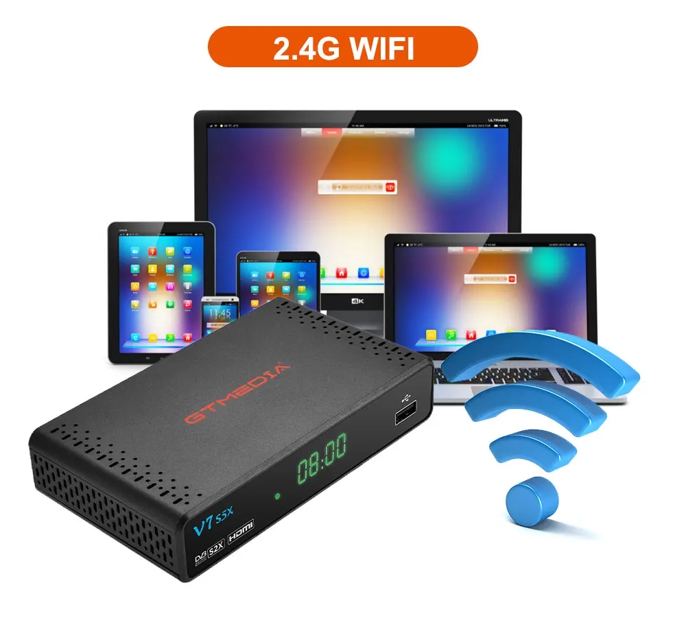 GTMEDIA V7S5X ECAM odbiornik satelitarny DVB-S/S2/S2X H.265(8bit) odbiornik cyfrowy obsługuje Ccam,IKS,AVS +,CCM,ACM,VCM z USB WIFI. 