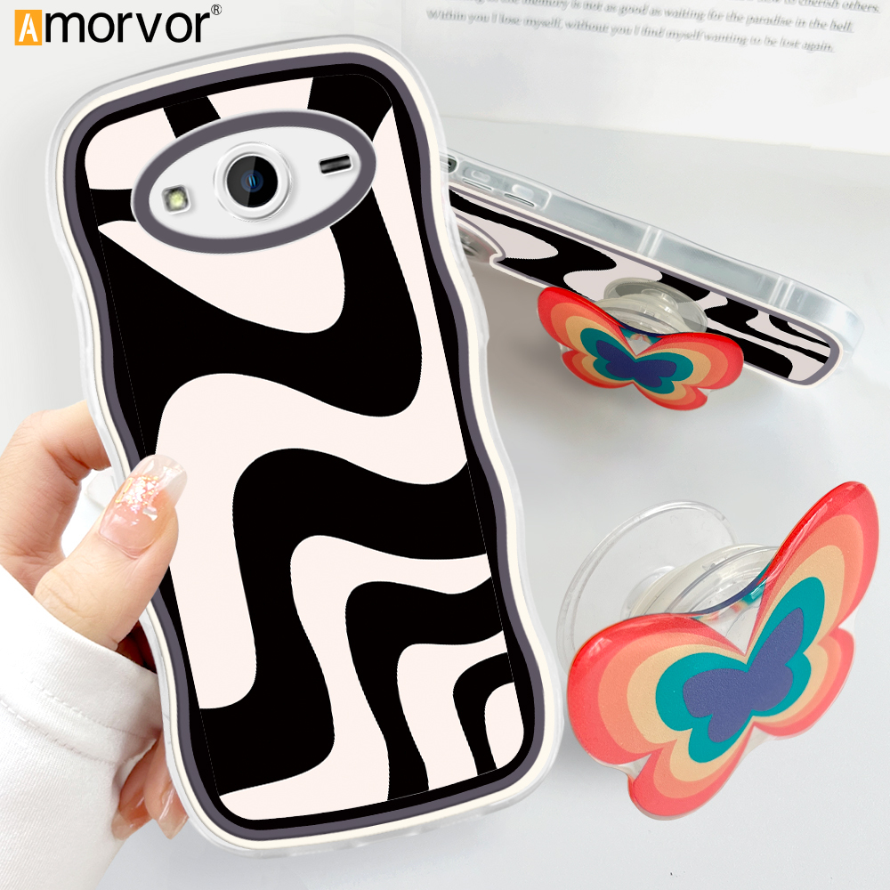AMORVOR for Samsung Galaxy J3 2015 J3 2016 Back Cover With Free Holder Multi-color Simple Soft Wavy Phone Case Camera Protection Transparent TPU Soft Cover