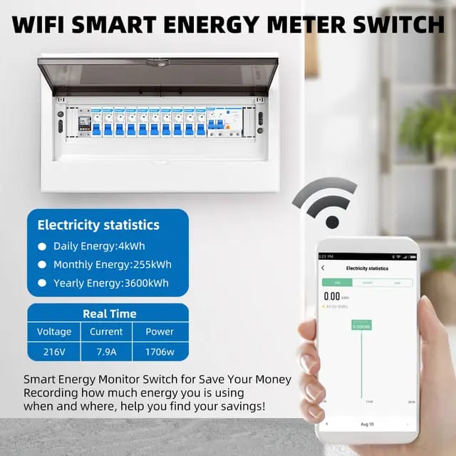 63A TUYA WiFi Smart Earth Leakage Over Under Voltage Protector Relay Device Switch Breaker Energy Power kWh Meter Smart Life. 