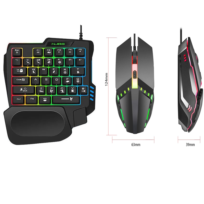 Mini Colorful RGB Backlit One-Handed Gaming Keyboard Game Comfortable Left Hand Game Keypad and Mouse