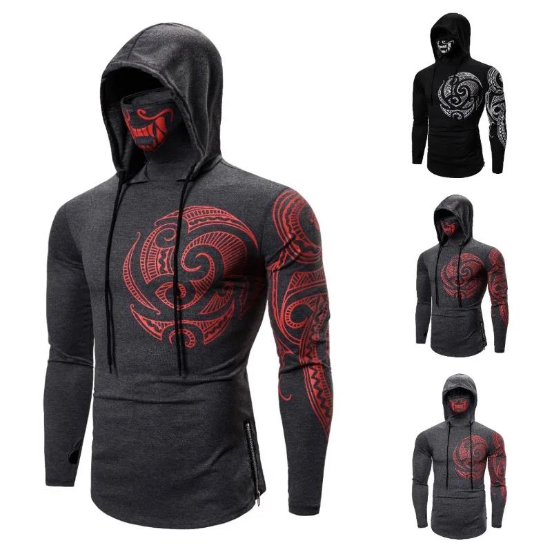 Autumn New Hooded Fashionable Street Style Hoodie Halloween Mask Print Design Ninja Sweatshirt Men Clothing