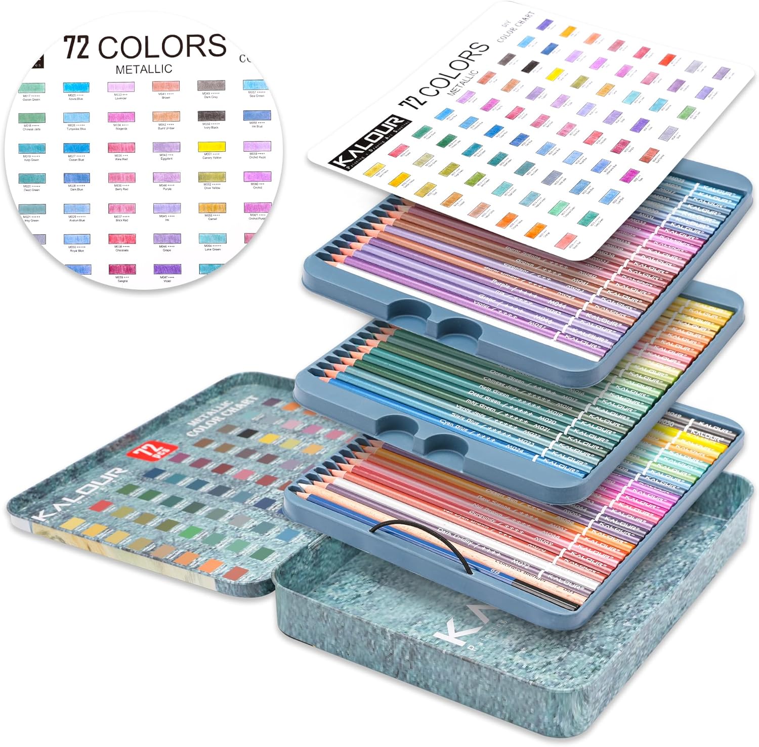 KALOUR 72 Piece Metallic Colored Pencils Soft Core with Vibrant Color Ideal for Drawing Blending Sketching Shading Coloring. 