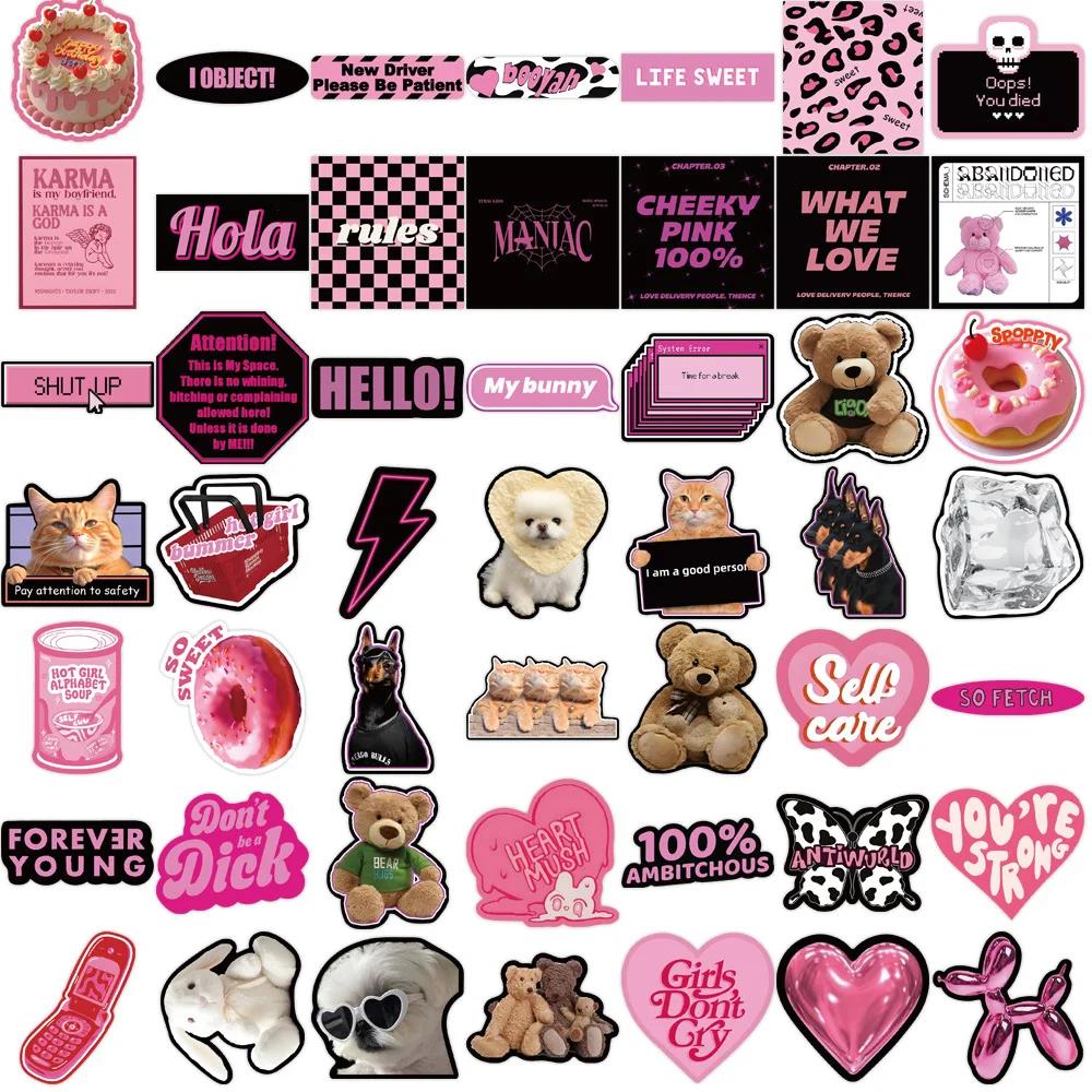 53pcs Cute Animal Pink Egirl Charm Y2K Stickers Aesthetic for Scrapbooking Diary Phone Luggage Waterproof Sticker Decals. 