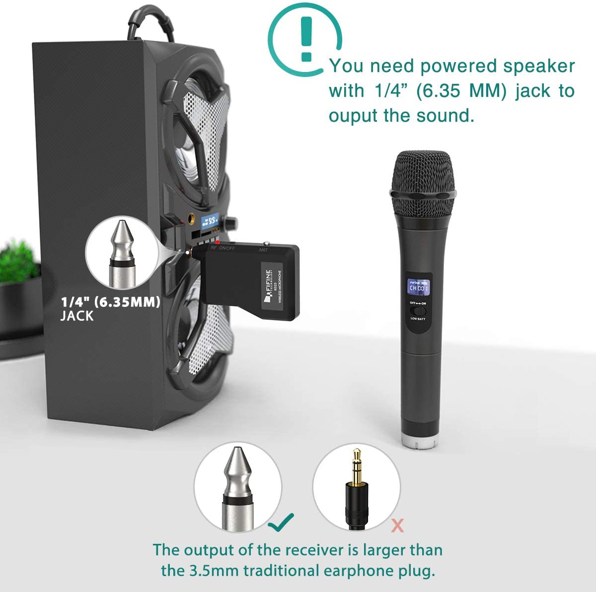 Fifine K025 Wireless Handheld Microphone System, Battery-powered For Karaoke Night. 