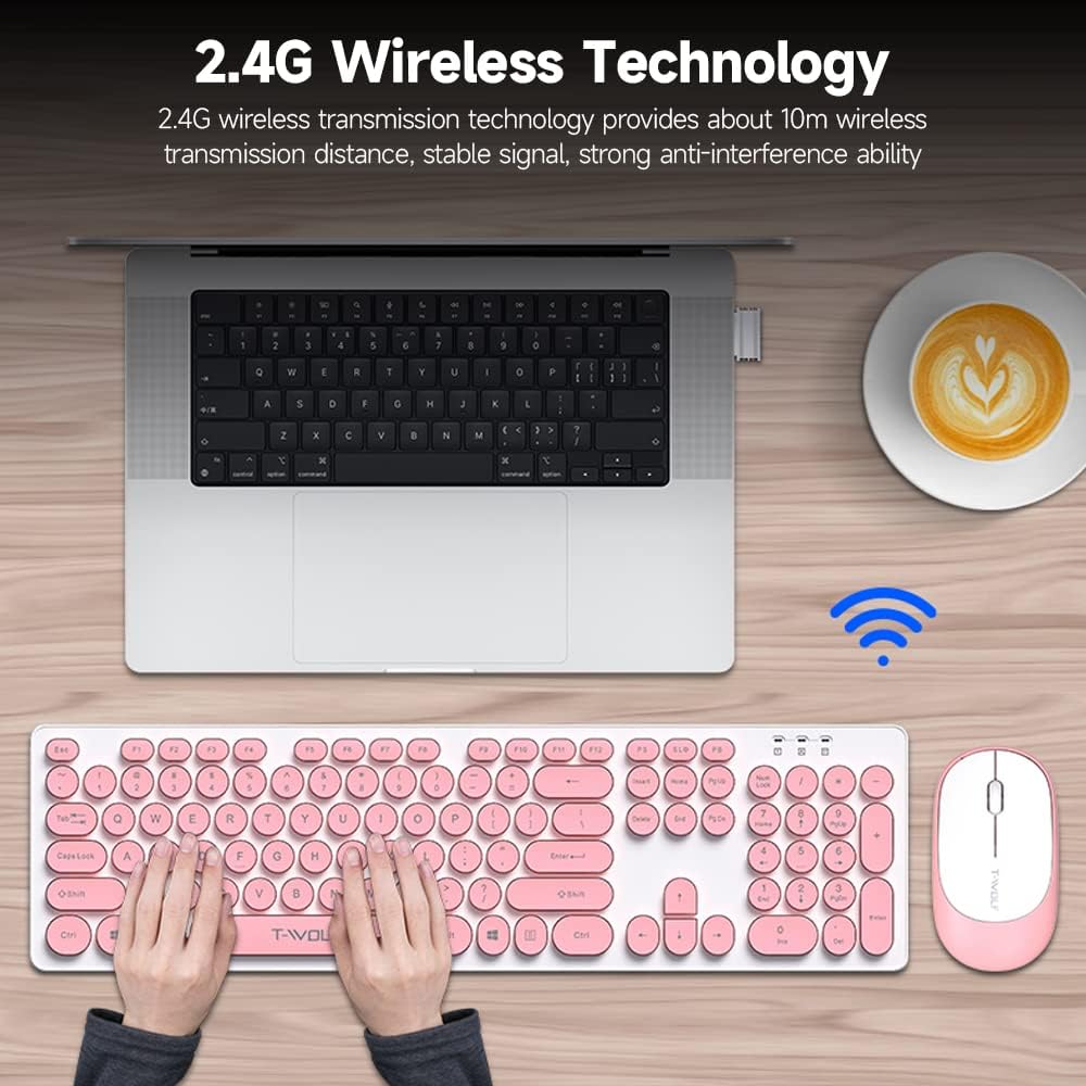 T-Wolf TF770 Wireless Keyboard Mouse Combo | Pink. 