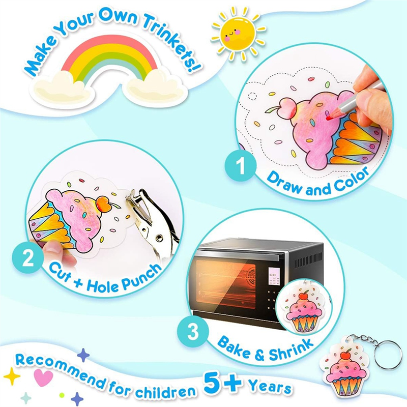 Shrink Plastic Sheet Sheets Shrinky Dink Paper Kit with Clear Heat Shrinky Art Film Dinks Paper Keychains Replacement Parts. 
