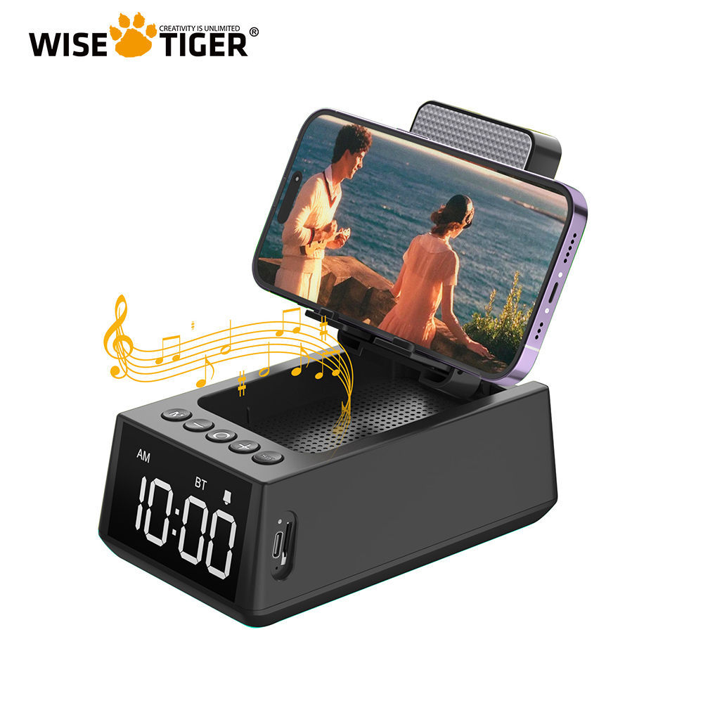 WISE TIGER Bluetooth speaker Foldable 3 in 1 Wireless Speaker with Loud Alarm Clock Cell Phone Stand 12H Display Speaker