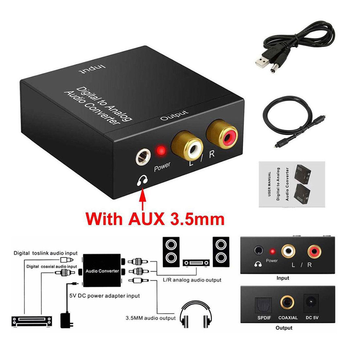 Top-Tier Option - DAC SPDIFT Optical Adapter from Tea Digital to Analog Audio Converter - Reliable Accessory. 