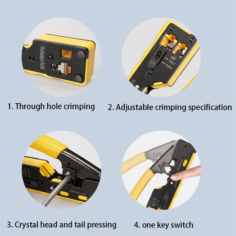 RJ45 Tool Network Crimper Cable Crimping Tools for RJ45 Cat7 Cat6 Cat5 RJ11 RJ12 Modular Plugs Metal Clips Pliers