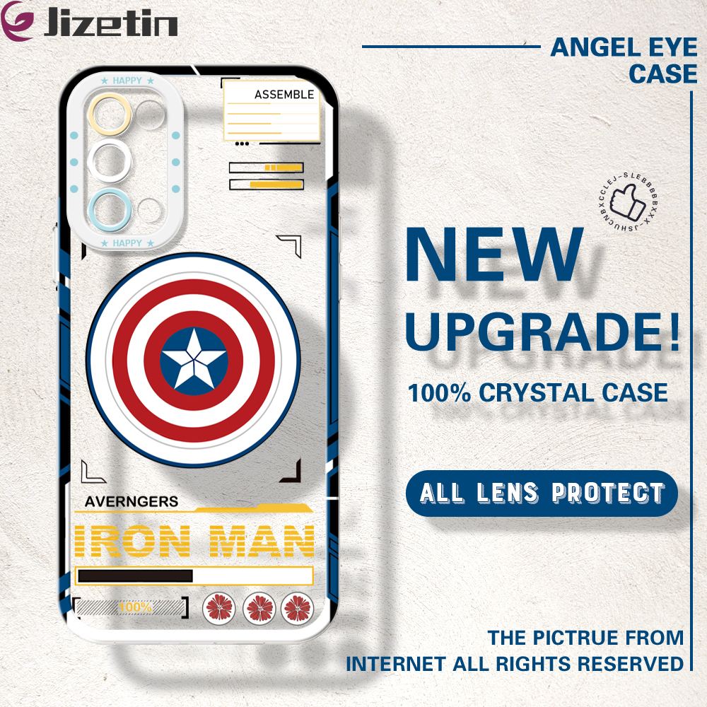 Jizetin for OPPO Reno5 4G / Reno5 5G Back Cover Crystal Transparent Cartoon Iron Man Soft Full Camera Cover Protection Phone Cases