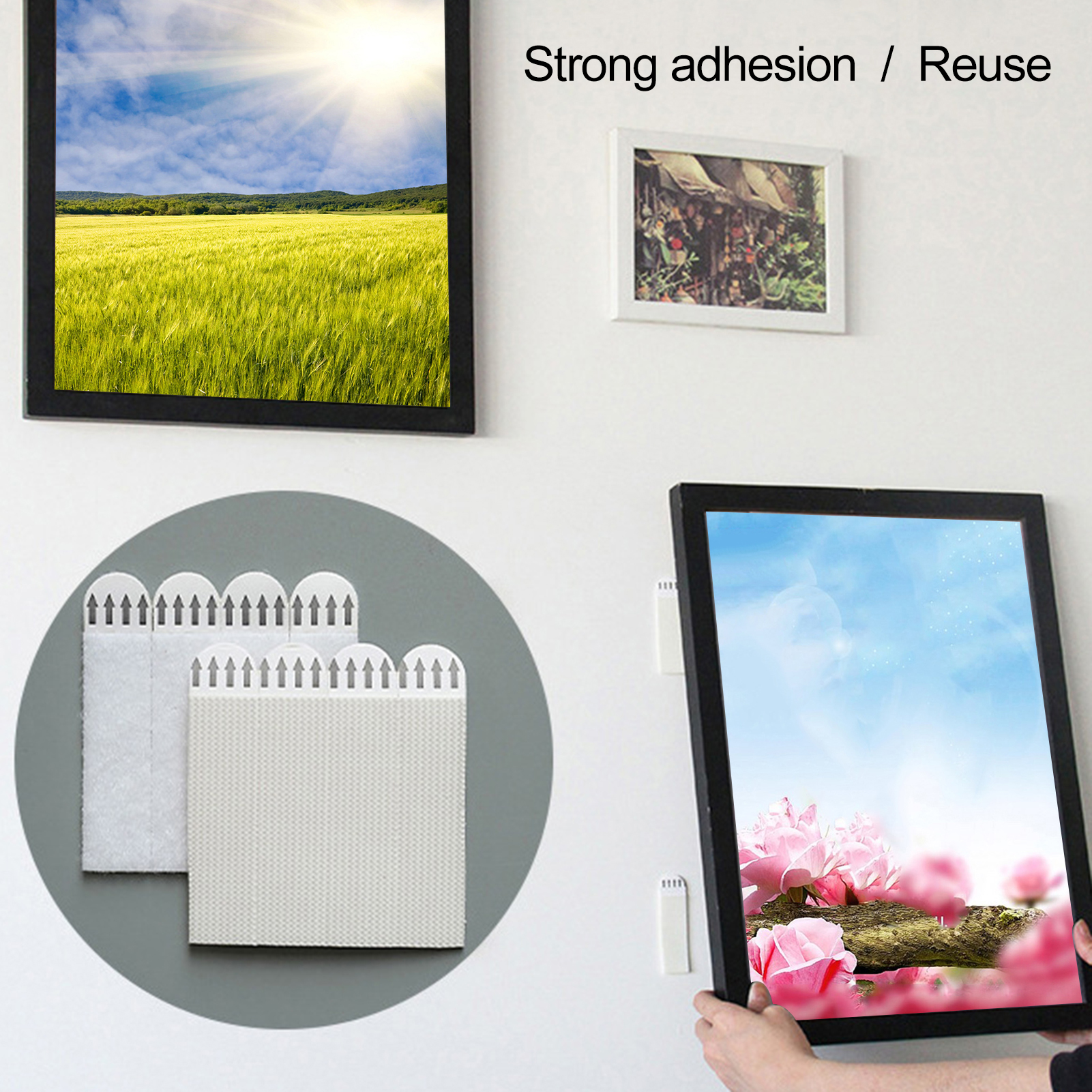 Wall-friendly Adhesive Strips Damage-free Large Picture Hanging Strips Heavy Duty Adhesive Hangers for Walls Non-punching Sticky Poster Strips Ideal for Frame Mounting 12 Pairs. 