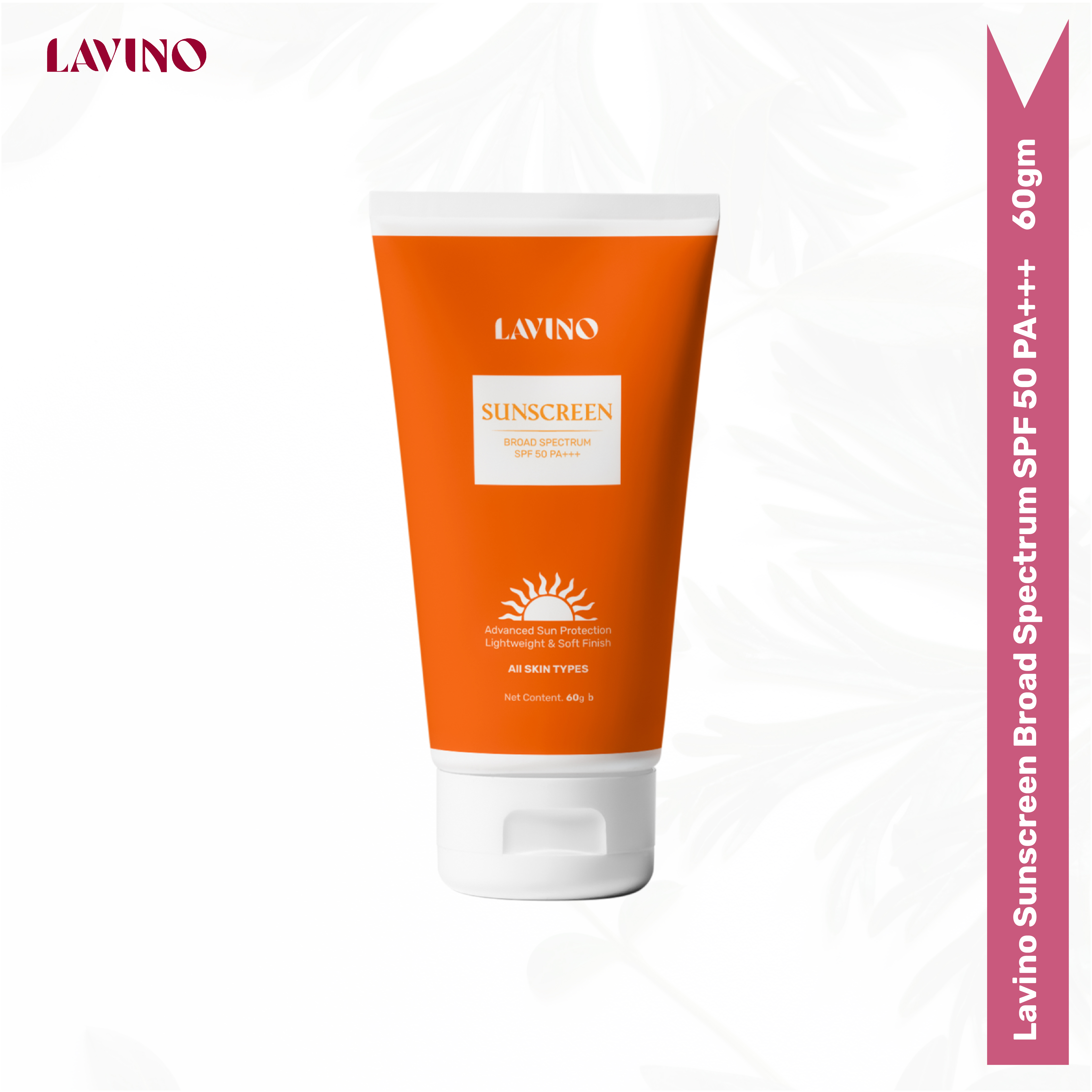 Lavino Sunscreen Broad Spectrum SPF 50 PA+++ advanced sun protection lightweight soft finish non-greasy anti-aging all skin types