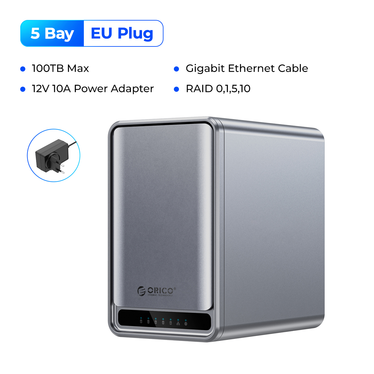 ORICO MetaCube Pro 3.5" Enterprise Storage 5 Bay NAS with Multi-account Usage Double Encryption Data Sharing for 7x24 Hours Work. 