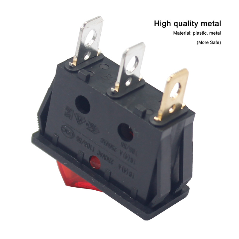 2Pcs RED Indicators KCD3 Rocker Switch 16A 250V 3 Pin BLACK Color Switches 3Pin On Off 2 Positions Full Illuminated Neon RED Indicators DPST Power Switch For Auto Car Boat IPS UPS. 