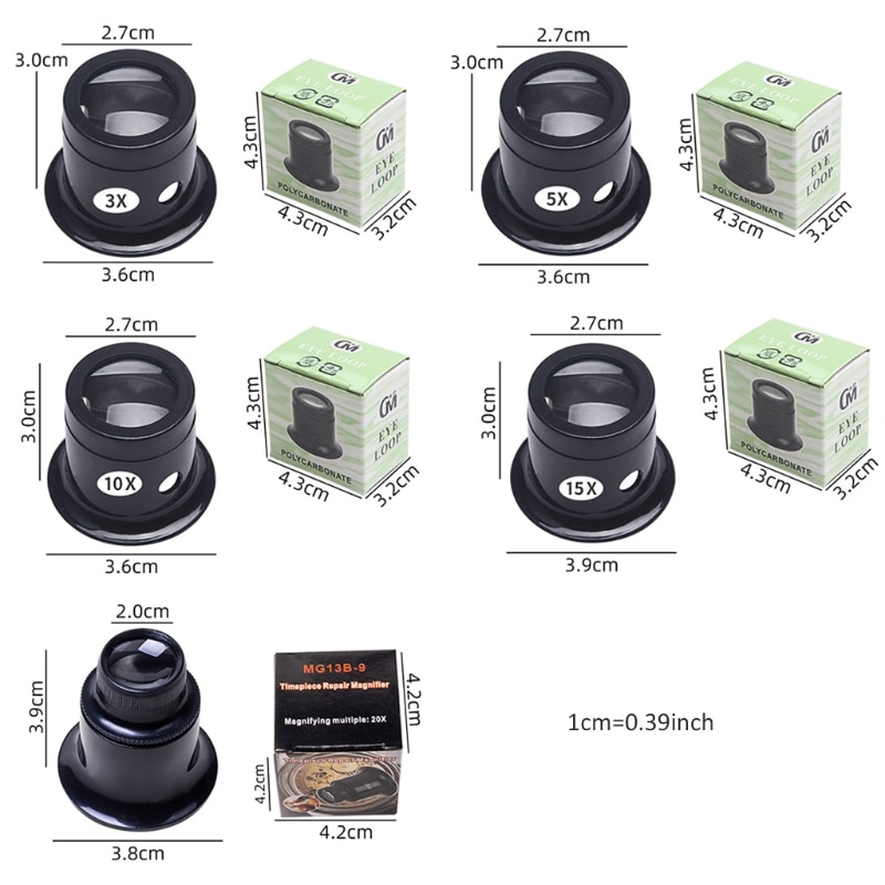 3X 5X 10X15X 20X Jewelers Eye Loupe Loop Magnifier Monocular Magnifying Glass for Watchmakers. 