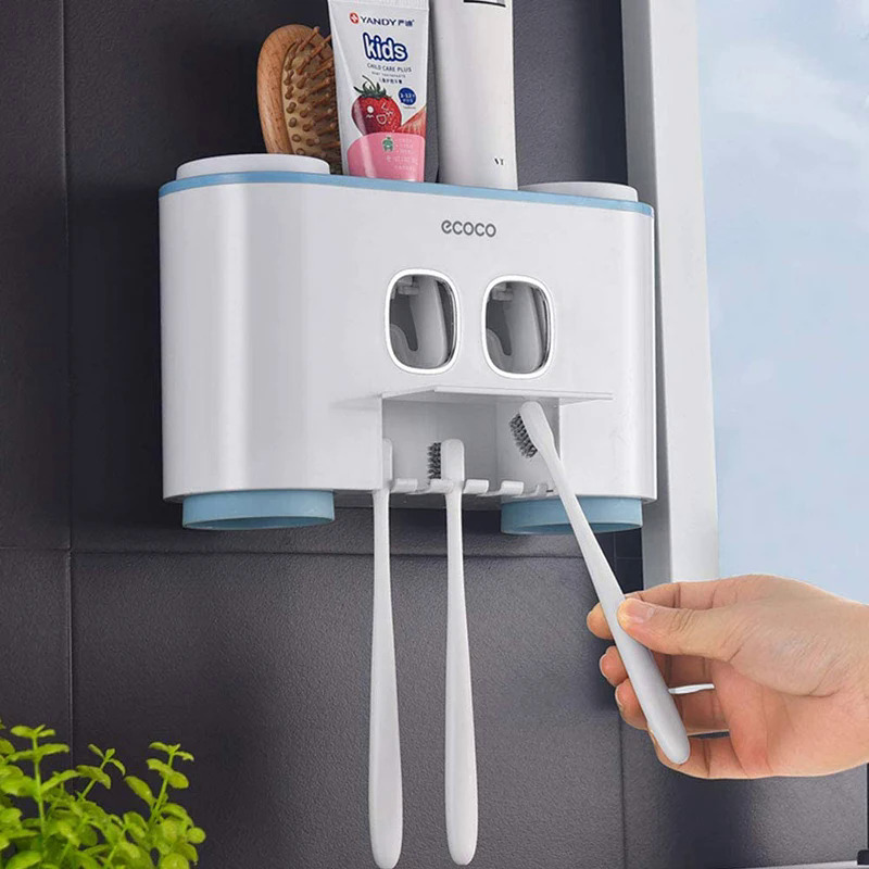 ECOCO Automatic Toothpaste Squeezers Wall Mounted Toothpaste Dispenser Dustproof Toothbrush Holder Bathroom Accessories for Home. 