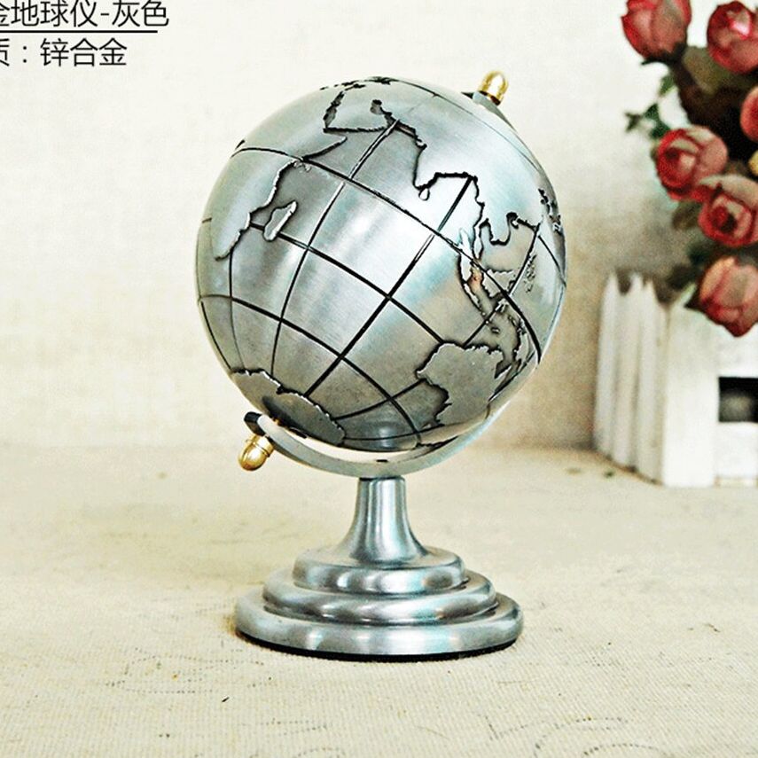 Retro 3D Terrestrial Globe Brass Finish Decorative Showpiece for Home Office Desk and Educational Use. 