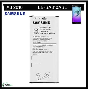 Original Battery for Samsung Galaxy A3 2016 Battery Original, Fit A310, A5310A, A310F, SM-A310F, A310M, A310Y, Model: EB-BA310ABE (2300mAh) High Quality Phone Battery, Synergific. 