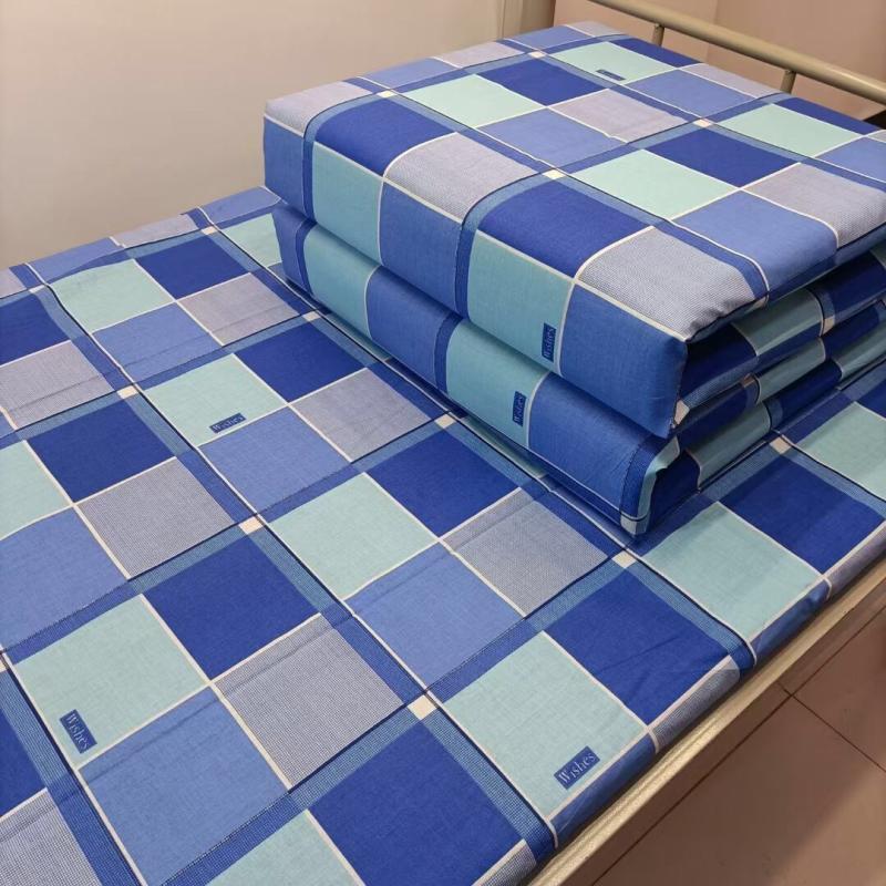 M3NO wholesale factory custom blue plaid three-piece set of student dormitory bunk bed sheets quilt cover pillowcase. 