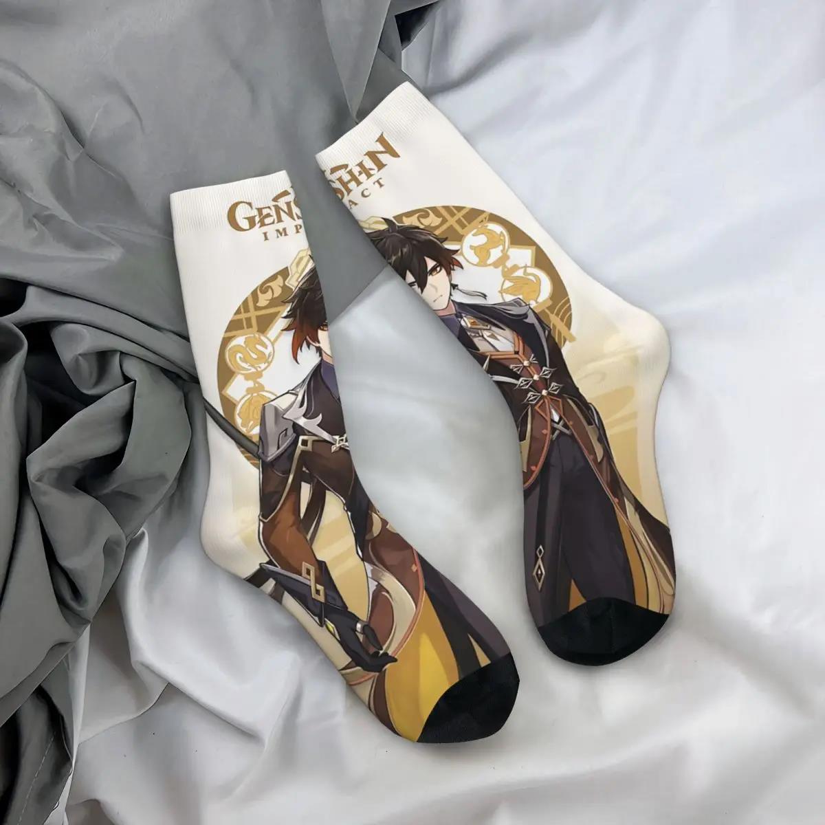Genshin Impact Zhongli Men Women Socks Cycling Novelty Spring Summer Autumn Winter Stockings Gift. 