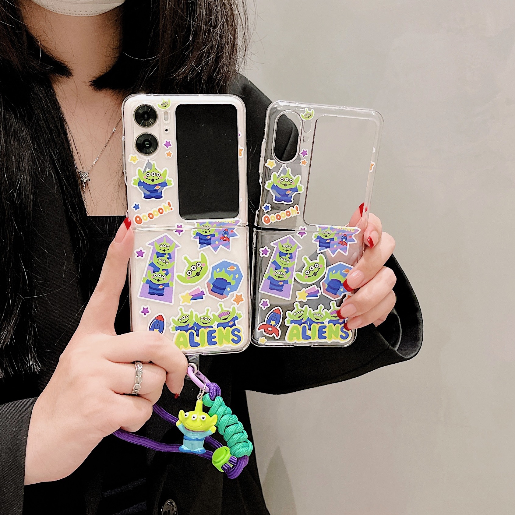Cartoon Three-Eyed Alien Label Applicable OPPO Find N2Flip Folding Screen Mobile Phone Shell Transparent PC Hard Shell New