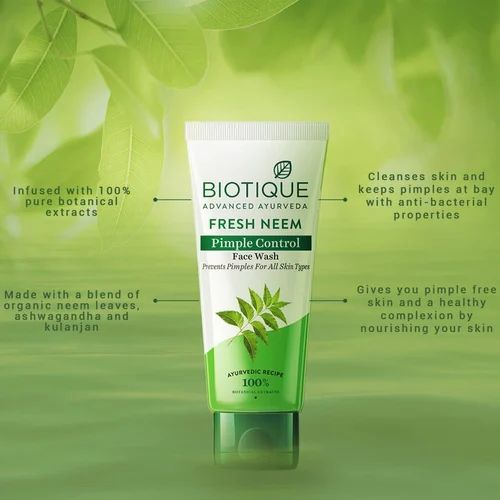 Biotique Fresh Neem Pimple Control Face Wash Prevents Pimples For All Skin Types - 100ml. 