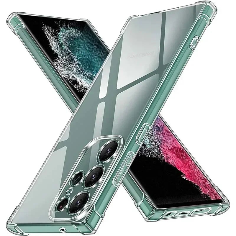Samsung Galaxy S25 S24 S23 S22 Ultra Plus S24FE S23FE S24+ S23+ S25Ultra 5G Clear Soft TPU Case Four Corners Shockproof Yellowing-Resistant Ultrathin Transparent Silicone Back Cover