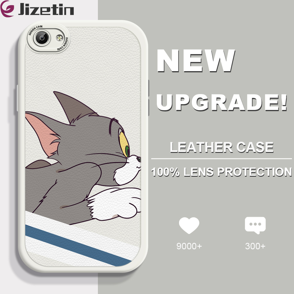 Jizetin for Vivo Y65 Y66 Back Cover Cartoon Happy Playmate Lambskin Texture PU Leather Back For Girls Boys Soft Phone Case
