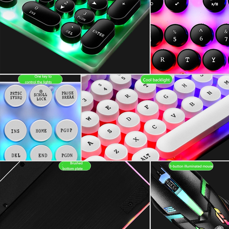 LIMEIDE GTX300 104 Keys Retro Round Key Cap USB Wired Mouse Keyboard, Cable Length: 1.4m, Colour: Punk Single Keyboard White. 