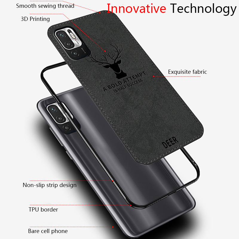 Biruiqu For Redmi Note 10 5G Hybrid Soft TPU Deer Pattern Leather Shockproof Case Cover. 