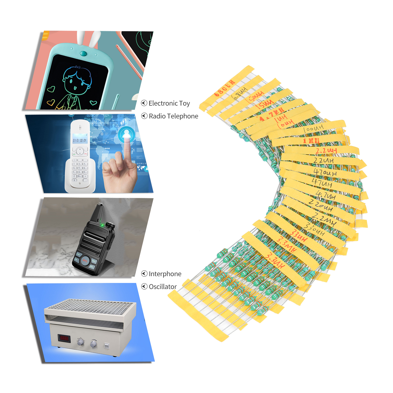 KOGEEK 200Pcs φ0510 DIP Chromatic Ring Inductor Assortment Kit Set Tolerance ±10% Power 1W 20 Inductance 1/10/100/2.2/22/220/3.3/33/330/4.7/47/470/6.8/680/15/150μH 1/2.2/3.3/4.7MH. 