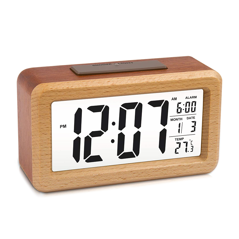 Smart Digital Alarm Clock With Date And Temperature Snooze Button On