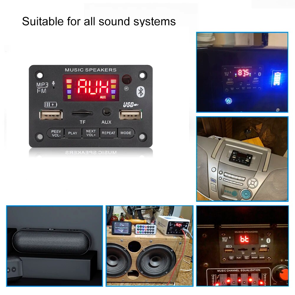 2*40W Class D Stereo Audio Digital Power Amplifier 12V 80W Decoder Board Car MP3 Player USB Record FM AUX Handsfree DIY Control. 