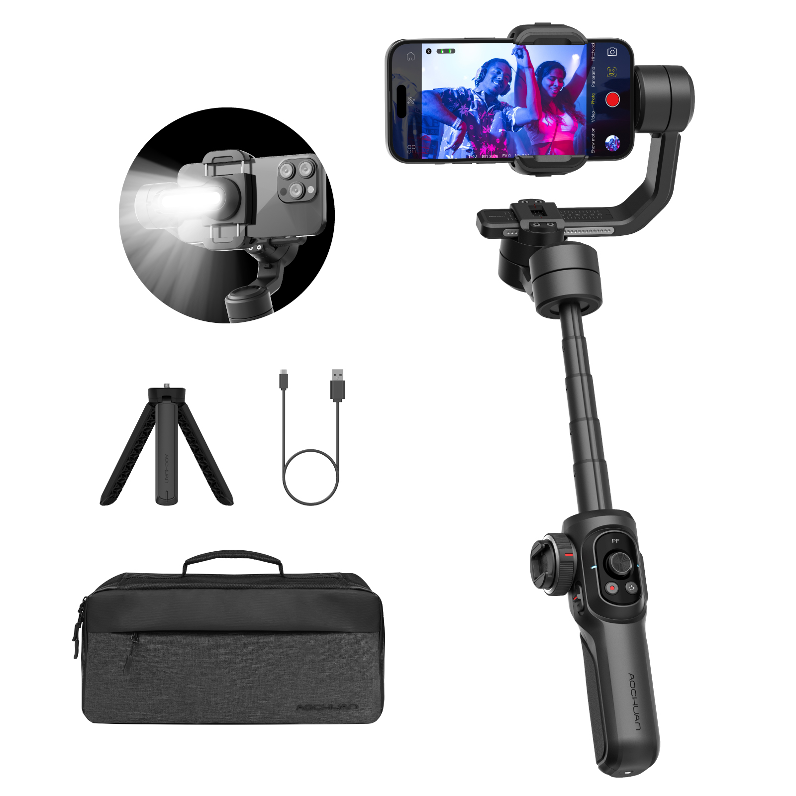 Aochuan Smart S2 Smart Gimbal Stabiliser for Smartphone Professional Industry-Standard 3-Axis Phone Gimbal with Extendable Rod. 
