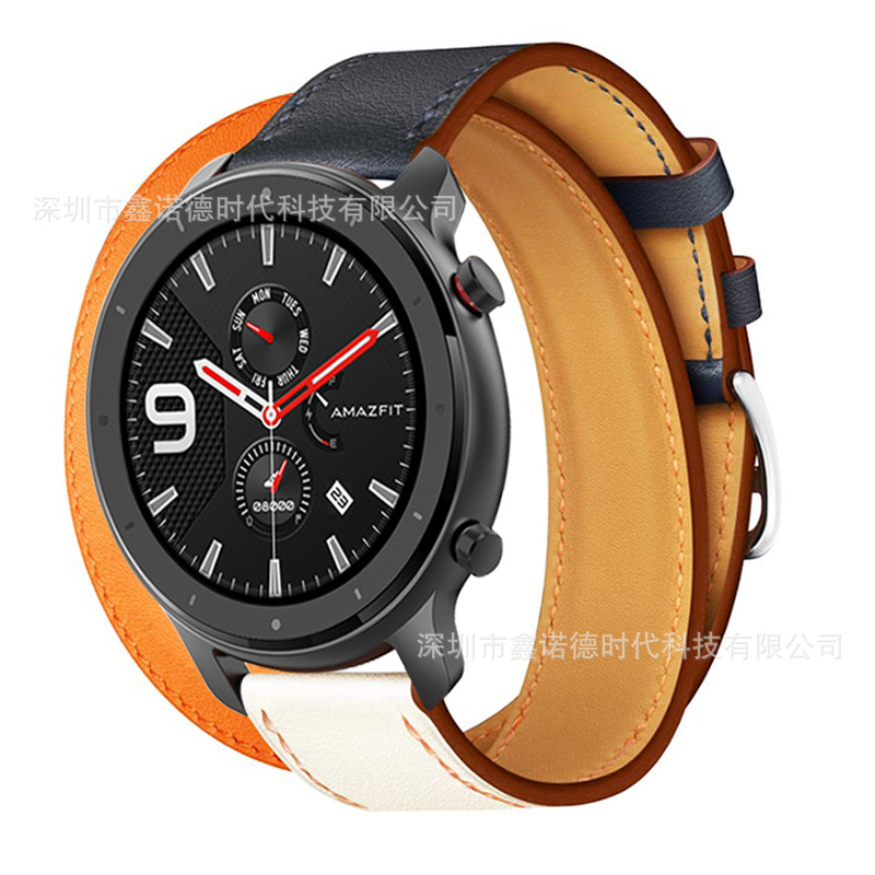 [autismaut] Applicable Amazfit GTR Strap Contrast Color Leather Strap Double Ring Strap 42MM 47MM Leather Strap. 