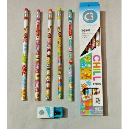 10pcs- Chill Super Dark 10HB Rubber Tipped Graphite Pencils- with Sharper. 