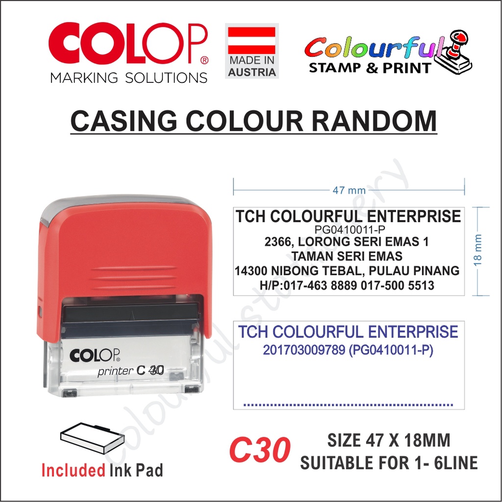 Colop C30 Auto Rabar Stamp//Customize your stamp//47x18 mm//30 Siz. 