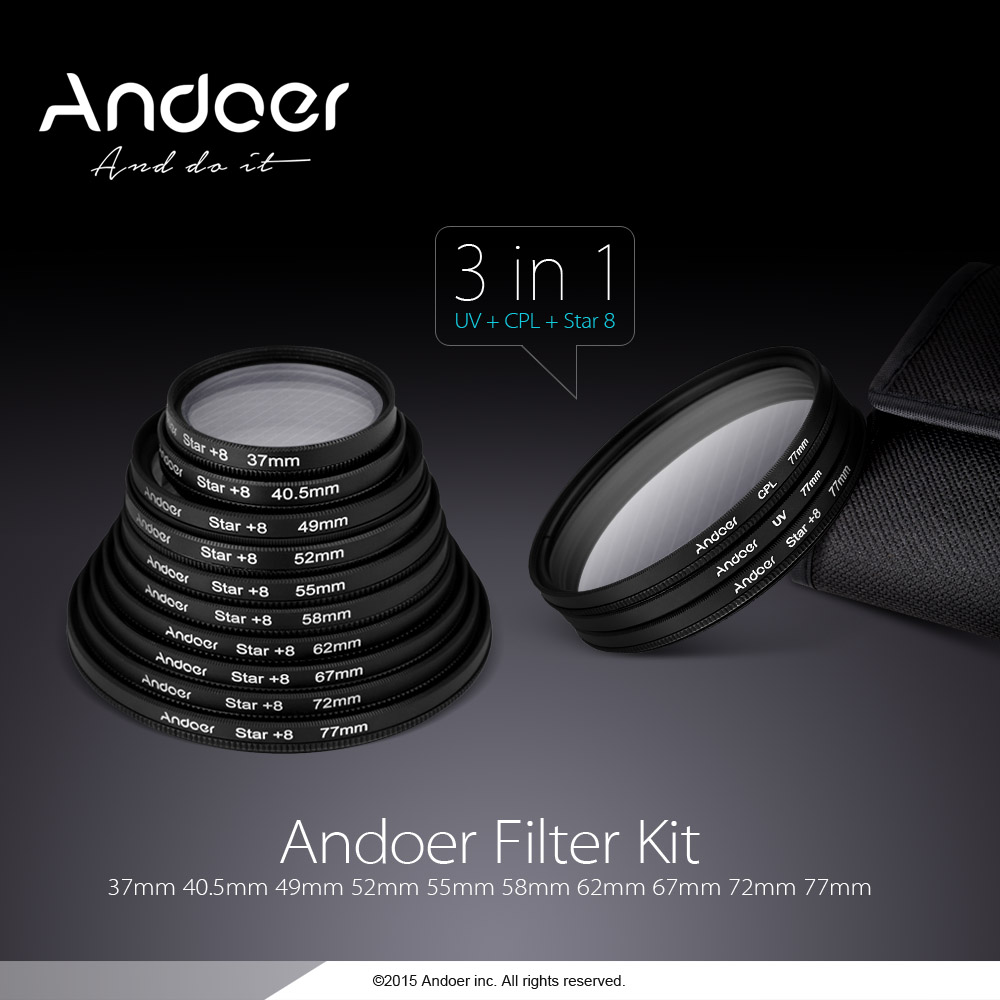 40.5mm Filter Set UV + CPL + Star 8-Point Filter Kit with Case for Canon Nikon Sony DSLR Camera Lens. 